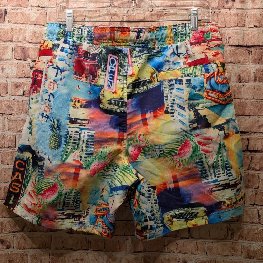 Surf Society Swim Shorts Colorful Casino Print  Size Large